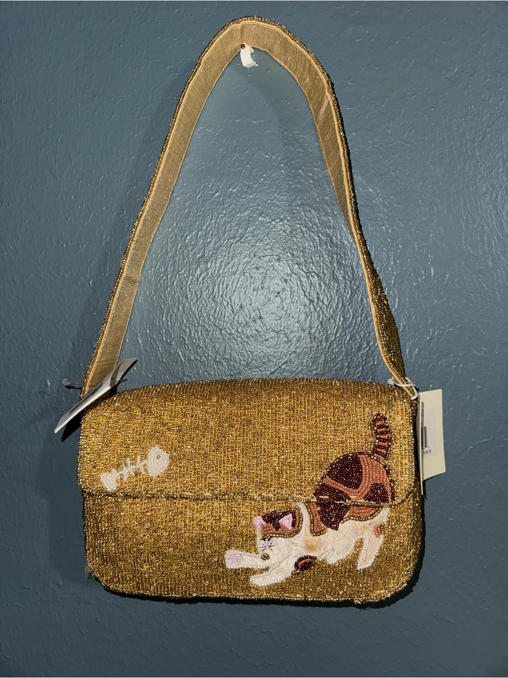 Cat Beaded Shoulder Bag